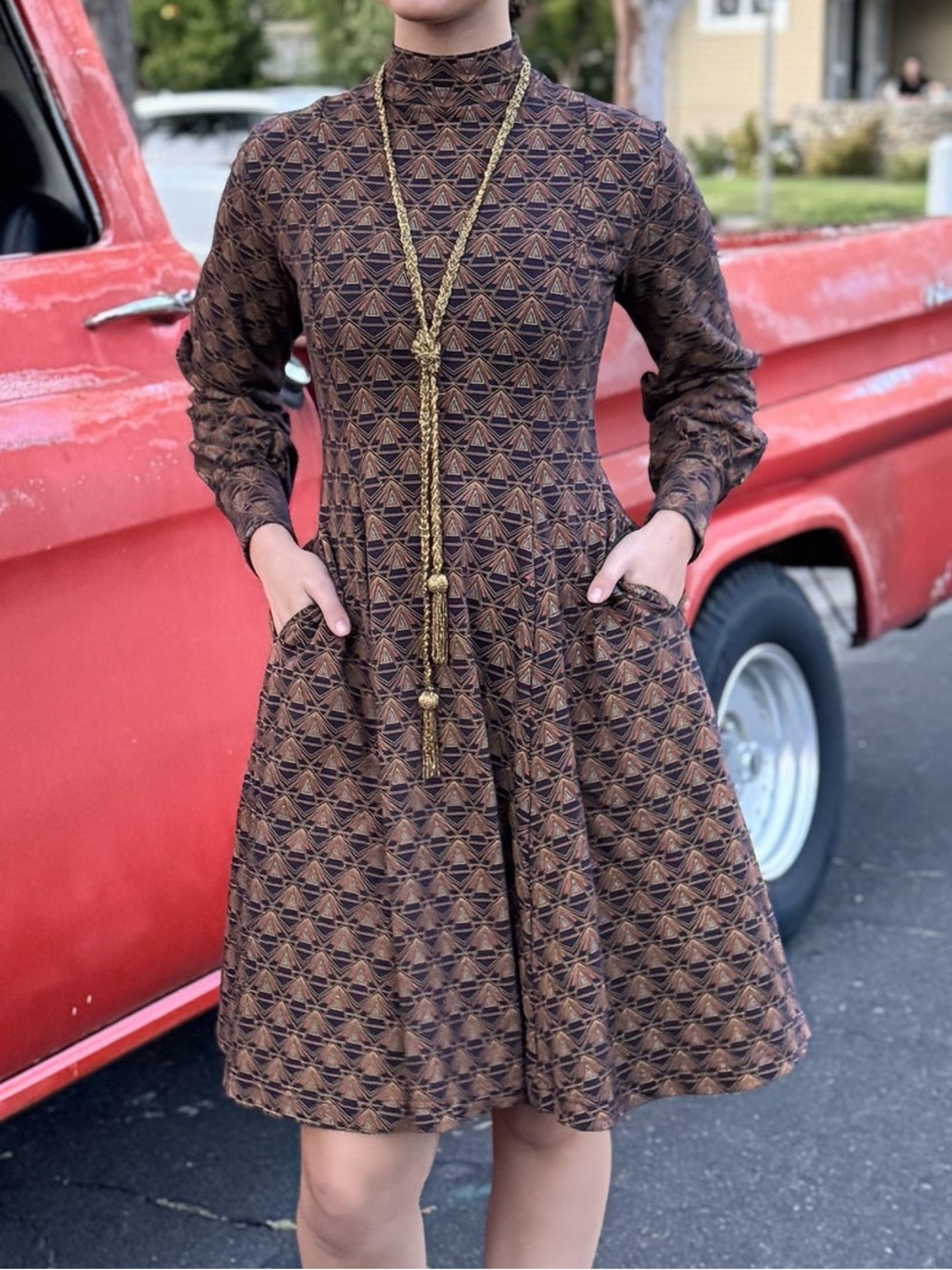 Effie’s Heart ModCloth Navy Geometric Longsleeve Donna Dress Size Large